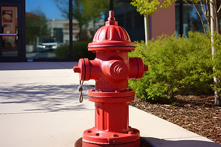 红色消防栓与建筑背景图片