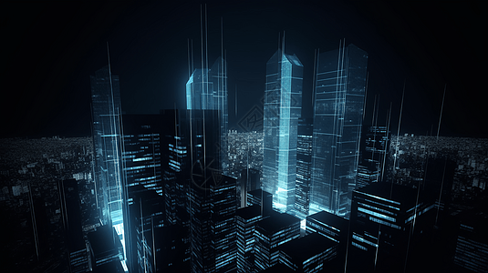 蓝色科技灵感的二进制代码城市图片