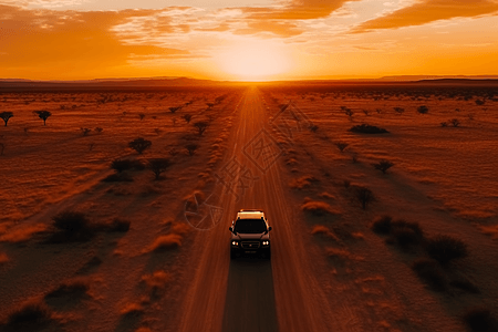 沙漠中自驾的汽车背景图片