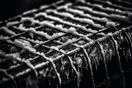隆冬时被冰覆盖的格栅图片