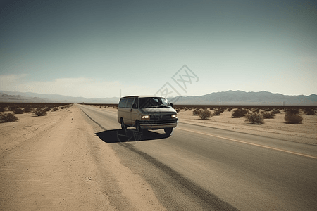 沙漠高速公路上行驶的汽车背景图片
