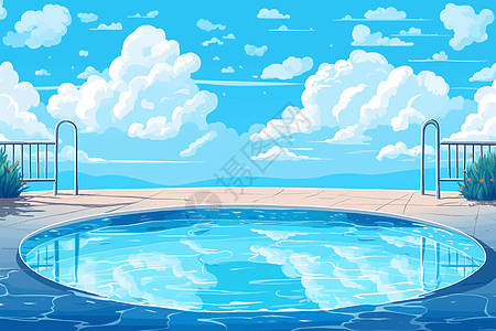 海边的圆形泳池背景图片