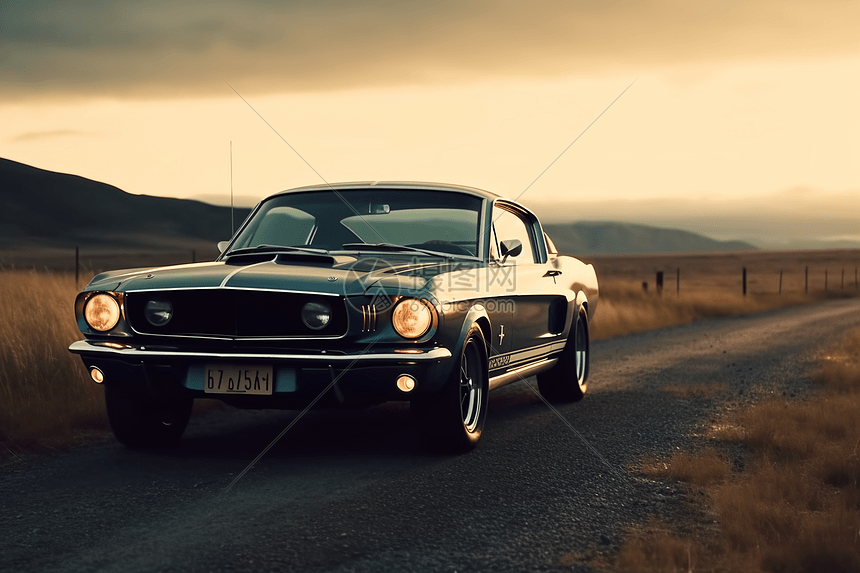 荒野中行驶的老式汽车图片