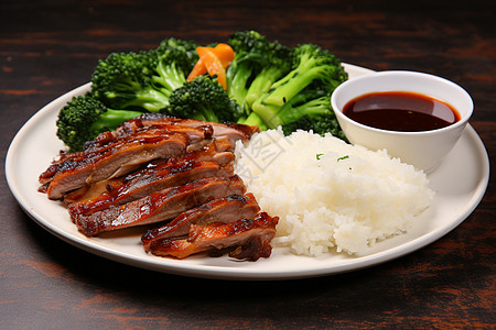 美味的泰式烤猪肉和米饭背景图片