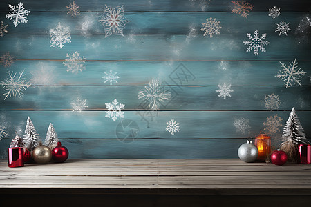 木板上的圣诞装饰品图片