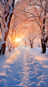 白雪皑皑的冬日森林景观图片