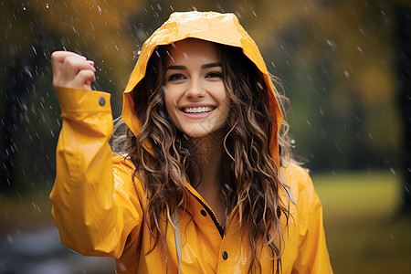 雨中玩耍穿着雨衣的女性背景