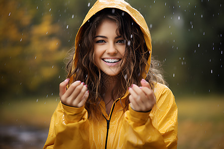 雨中微笑的女人图片