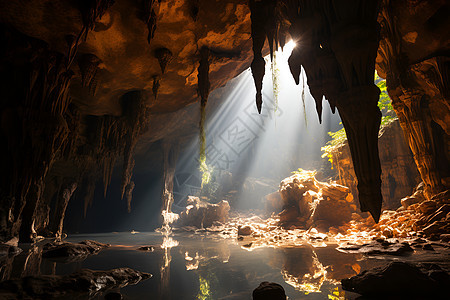 洞穴里的溪水背景图片