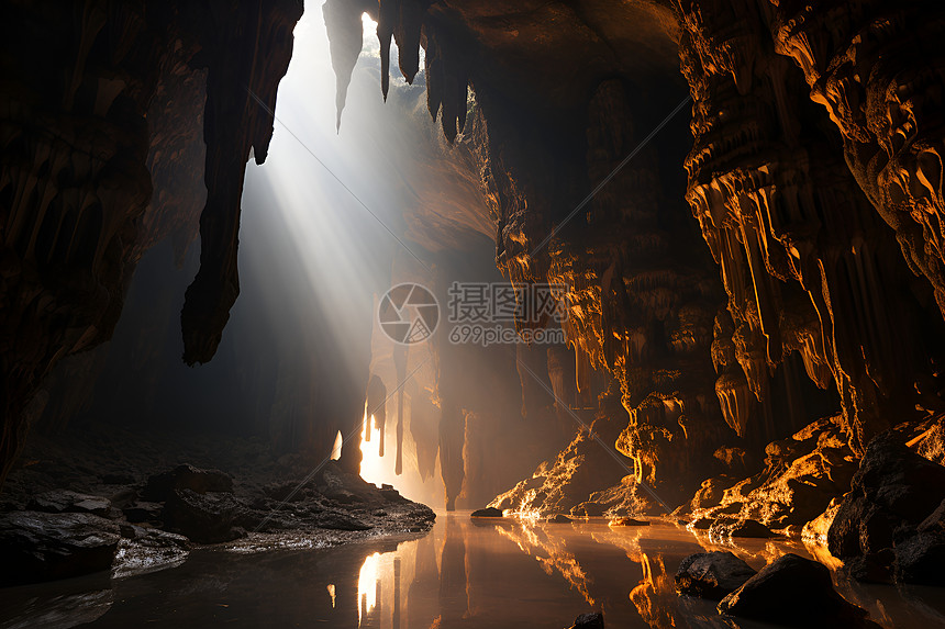 阳光洒进洞穴图片