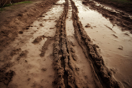 卡车在泥泞的道路上图片
