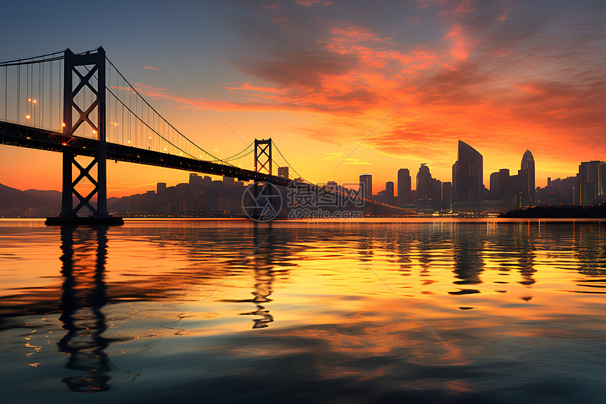 夕阳下的城市风景图片