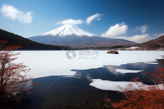 冰雪中的富士山图片