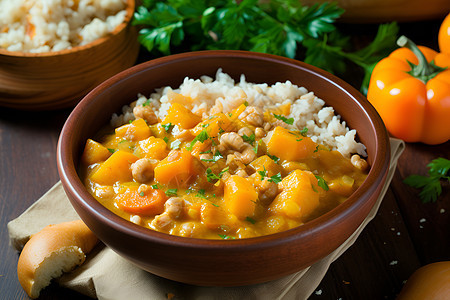 一碗放有米饭和蔬菜的食物图片