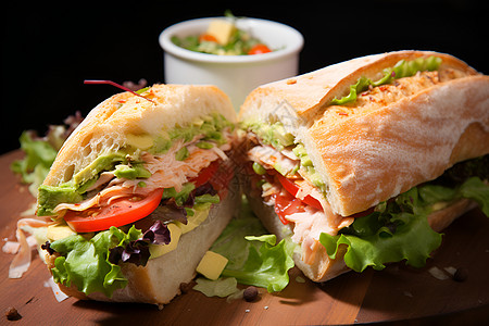 美味的三明治与沙拉高清图片