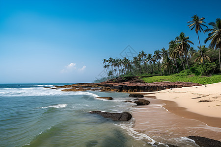 椰树掩映下的海滩图片