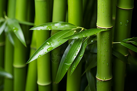 水滴落在竹子上高清图片