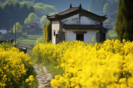 乡村金黄小楼背景图片