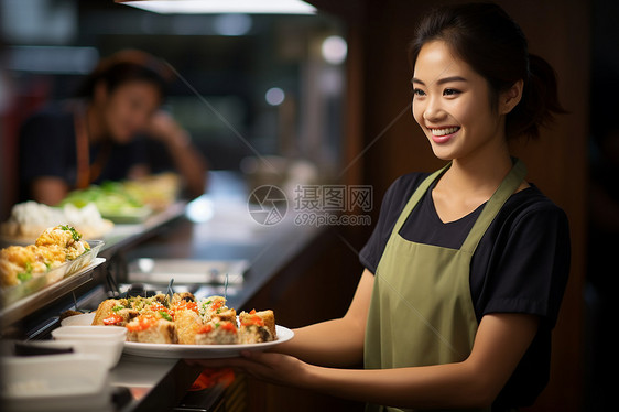 餐厅亚洲女侍图片