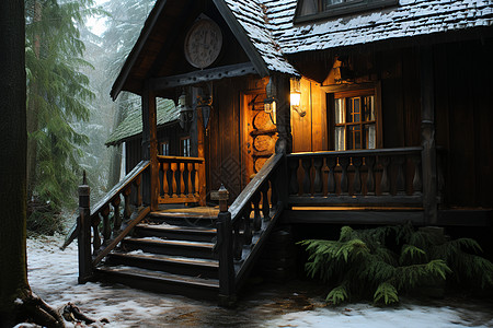 冬季林中小屋图片