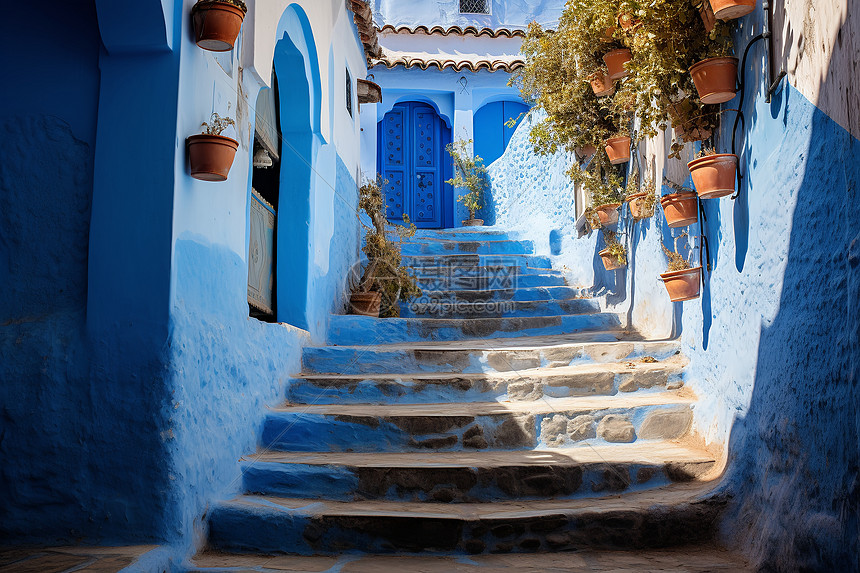 摩洛哥蓝色的街道图片