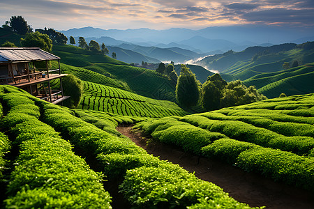乡村农业种植的山谷茶田图片