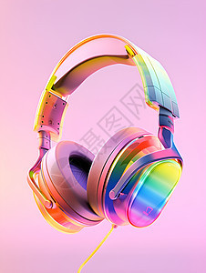霓虹光粉色的音乐耳机图片