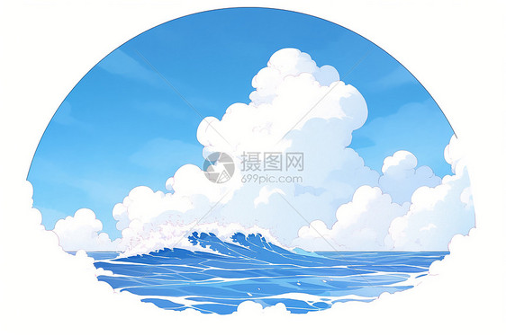 清新的大海插画图片