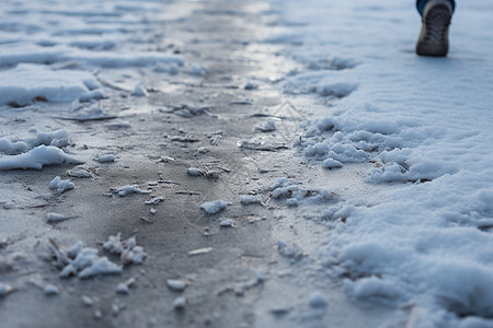 寒冬漫步雪地里留下的足迹高清图片