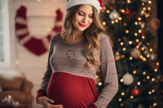 怀孕妇女戴圣诞帽图片