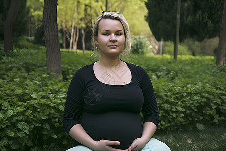 公园中休息的年轻孕妇图片