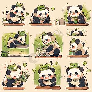 搞怪表情的卡通熊猫插图图片
