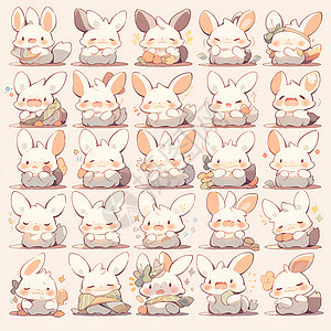 呆萌可爱的卡通小兔子插图背景图片
