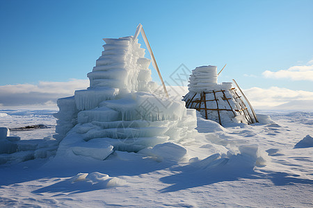寒冷冬季的冰屋图片