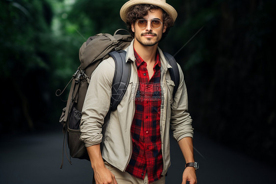 背着背包外出旅行的男子图片