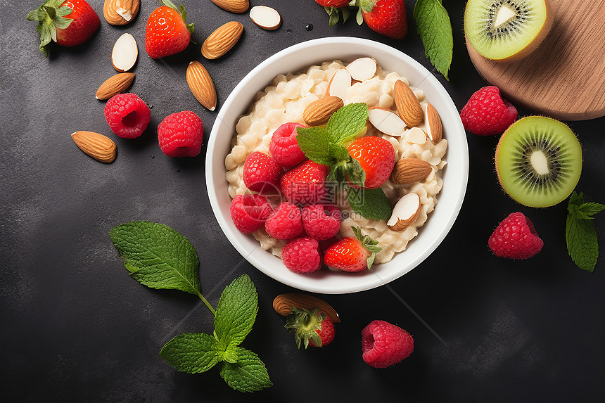 健康饮食的坚果燕麦酸奶图片
