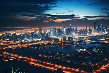 灯火通明的现代化都市建筑背景图片