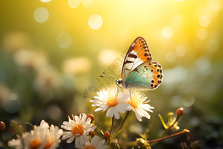 户外花朵上的蝴蝶背景图片