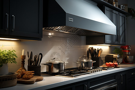 现代豪华的室内厨房场景背景图片