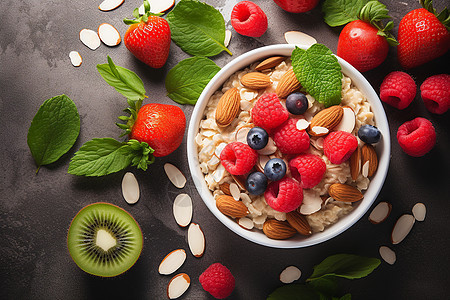 健康饮食的酸奶燕麦水果图片