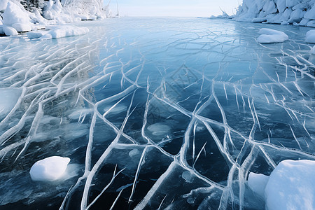 寒冷冬季冰冻的冰湖图片