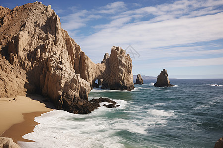 壮观的岩石海岸景观背景图片