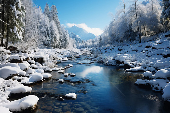 户外溪流中的白雪图片