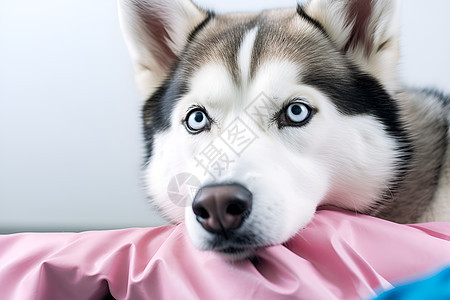 粉色毯子上的狗图片