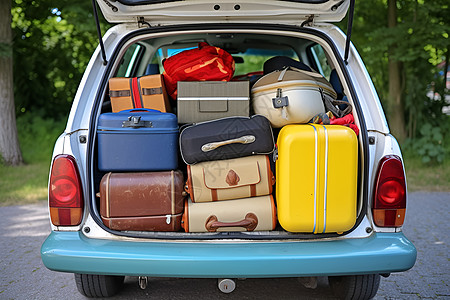 很多汽车车上有很多行李箱背景