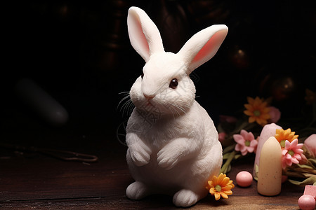 地板上可爱的小兔子图片