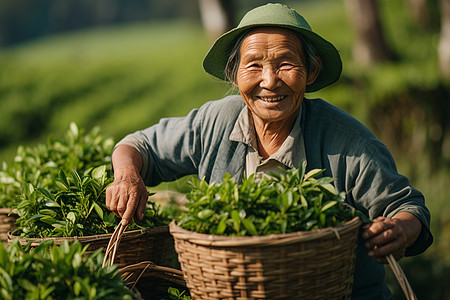 户外采茶的茶农图片