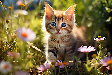 户外草地上的小猫图片