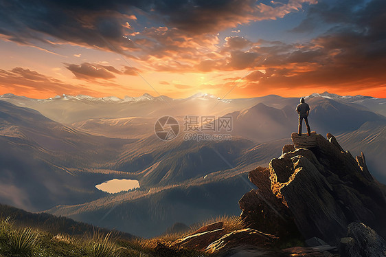 山顶看日出的男足图片