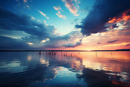 夕阳余晖下的海面高清图片